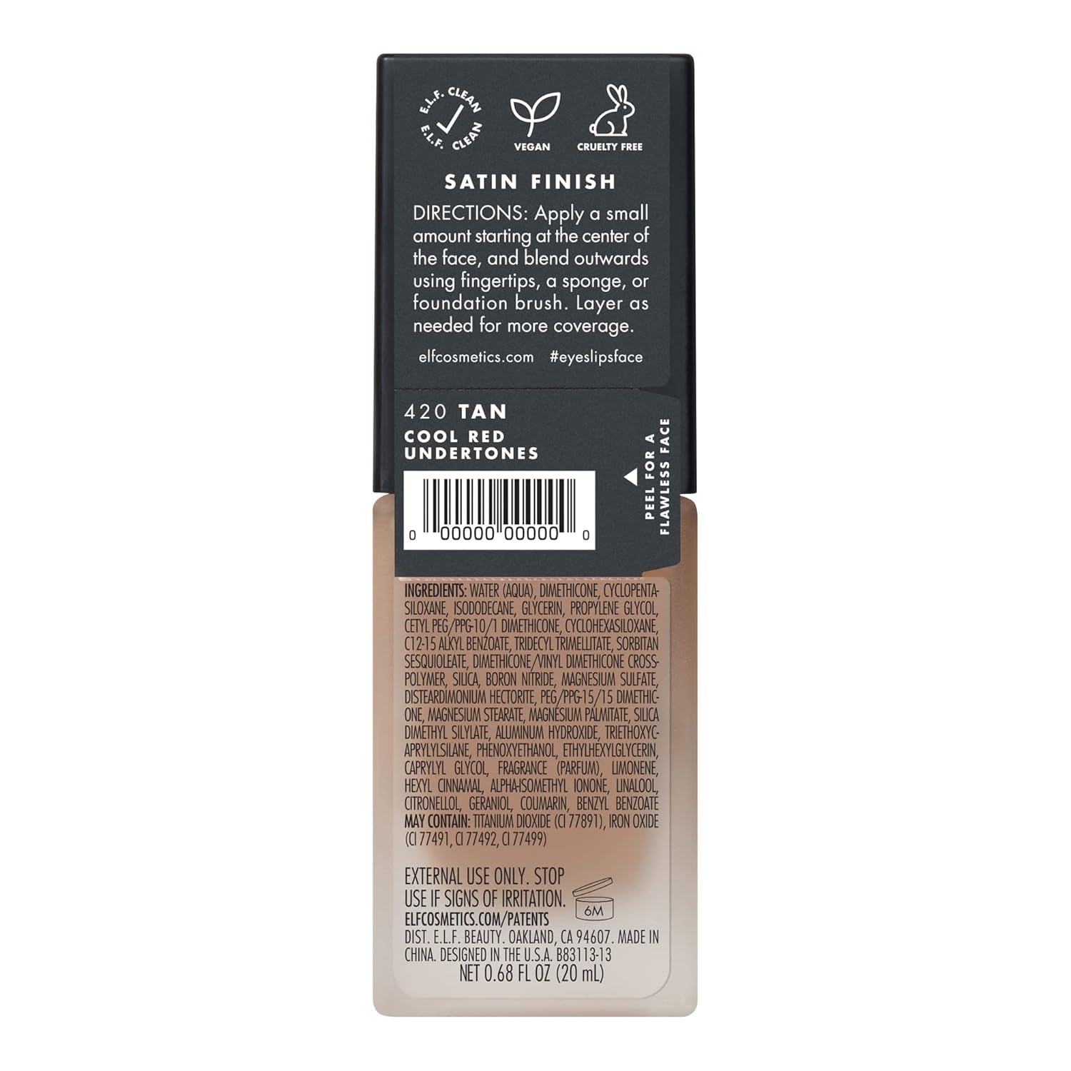 e.l.f. Flawless Finish Foundation, Lightweight, Oil-free formula, Full Coverage, Blends Naturally, Restores Uneven Skin Textures and Tones, Tan, Semi-Matte, SPF 15, All-Day Wear, 0.68 Fl Oz