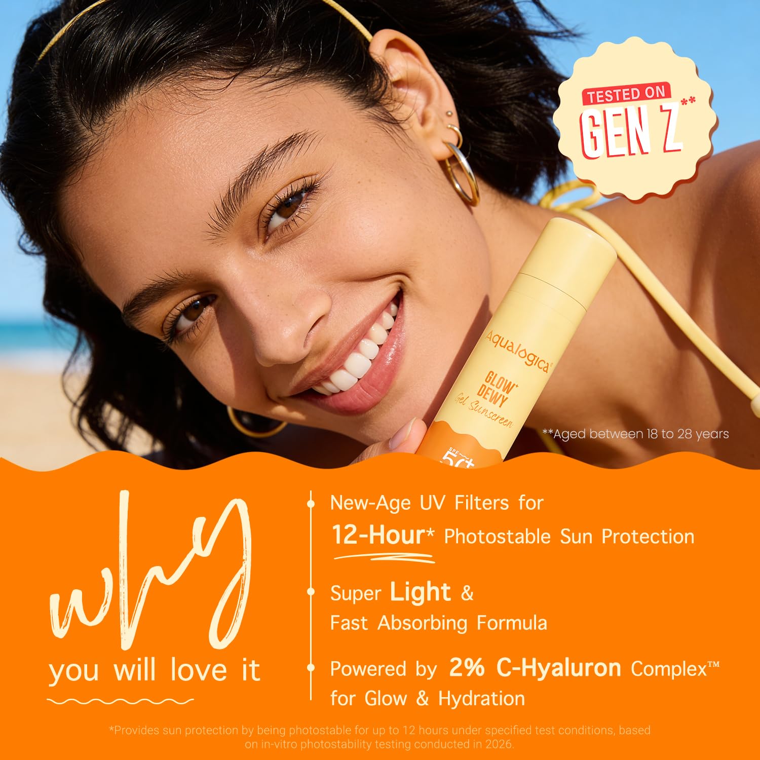 Aqualogica Glow+ Dewy Gel Sunscreen - 50 g | SPF 50+ PA++++ | In-Vivo Tested | New-age Filters | 12-Hour* Sun Protection | Tan Protection