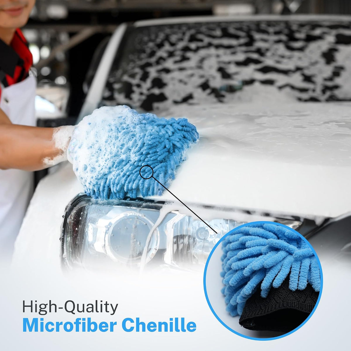 S.M. Arnold 2-Pack Ultra-Soft Microfiber Chenille Wash Mitts, High Absorbency, Ideal for Car Detailing & Home Cleaning, Scratch-Free, Durable, Reusable - Perfec