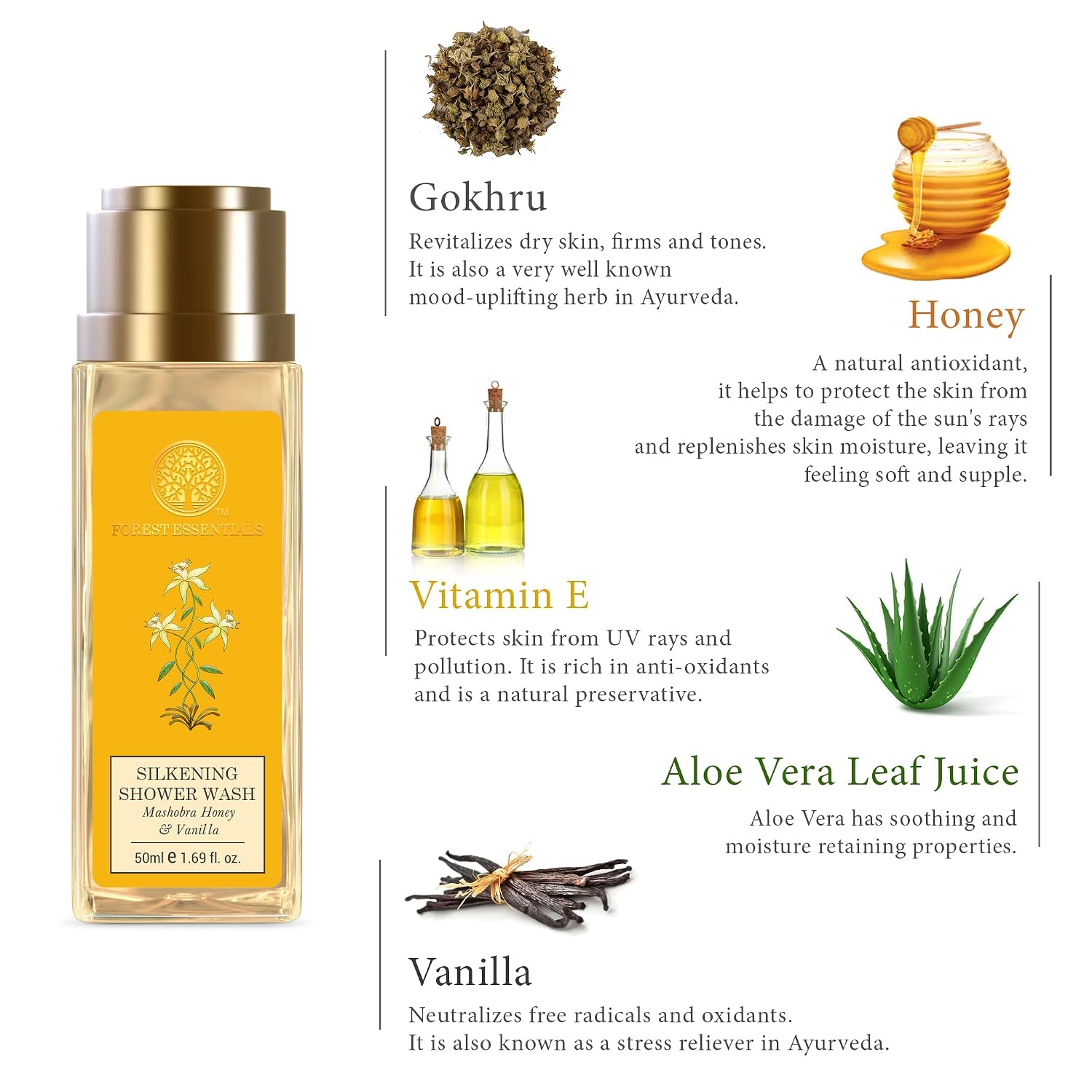 Forest Essentials Silkening Shower Wash Mashobra Honey & Vanilla | Sulphate-Free Ayurvedic Body Wash | Softens, Scents & Hydrates Skin