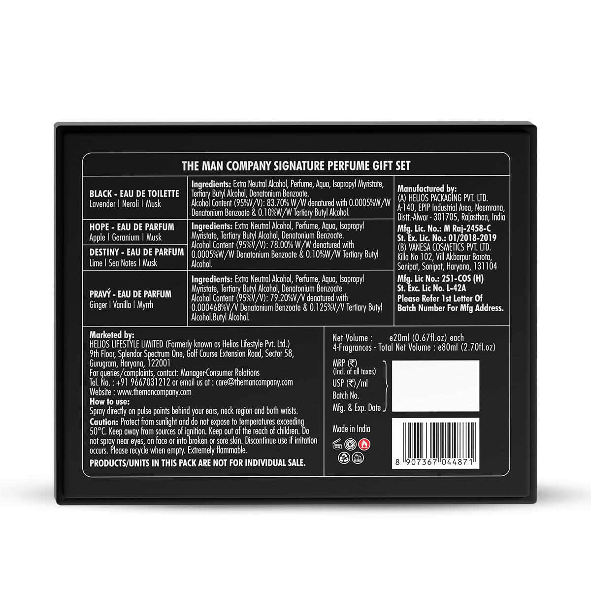The Man Company Signature Perfume Gift Set for Men 4 X 20ml- Black, Hope, Destiny and Pravy | Fathers Day Gift for Dad | Premium Long-Lasting Fragrance EDPs and