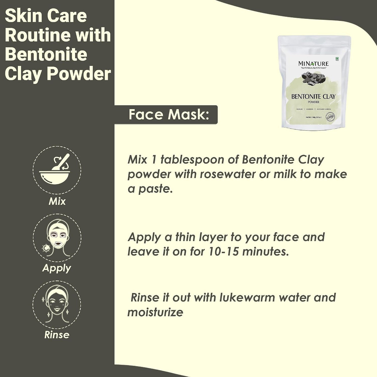 Mi Nature Multani Mitti Clay Powder 100g (3.5 Oz) | 100% Pure Bentonite Fuller's Earth | Natural Clay for Face Masks, Skin Care and Hair Conditioning | Resealab