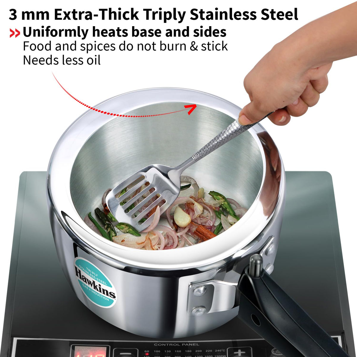 Hawkins 1.5 Litre Triply Stainless Steel Pressure Cooker, Inner Lid Induction Baby Cooker, Silver (HSST15) 1.5 Litres