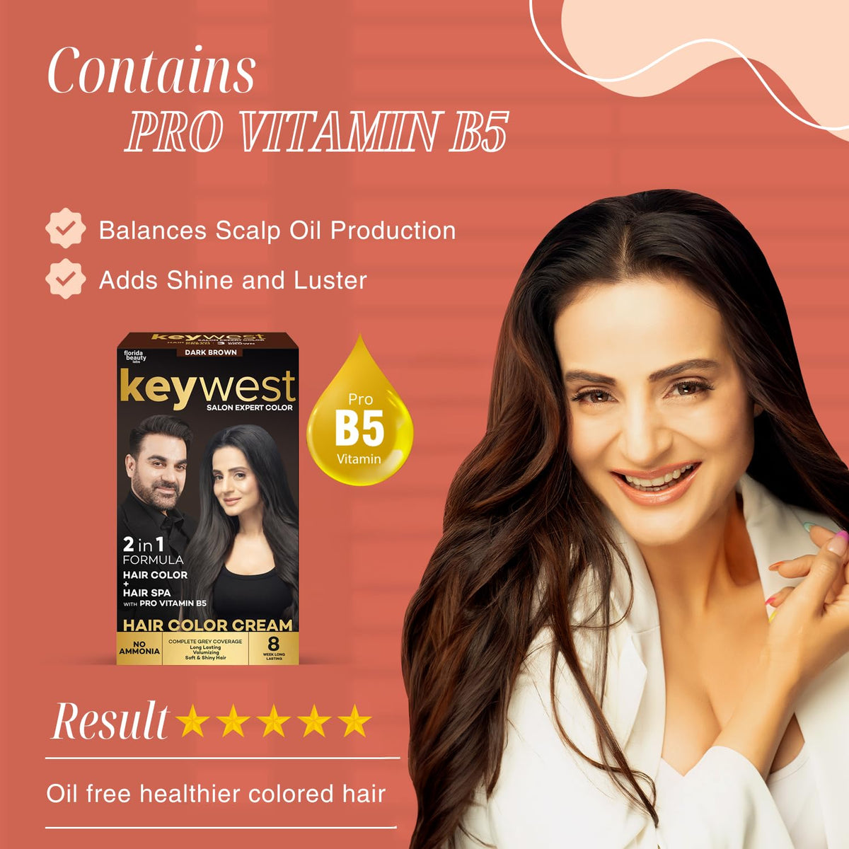 Keywest Crème Hair Colour Dark Brown - 130ml (Ammonia Free) | Hair Color Cream | 2in1 Formula Hair Color + Hair Spa with Pro Vitamin B5