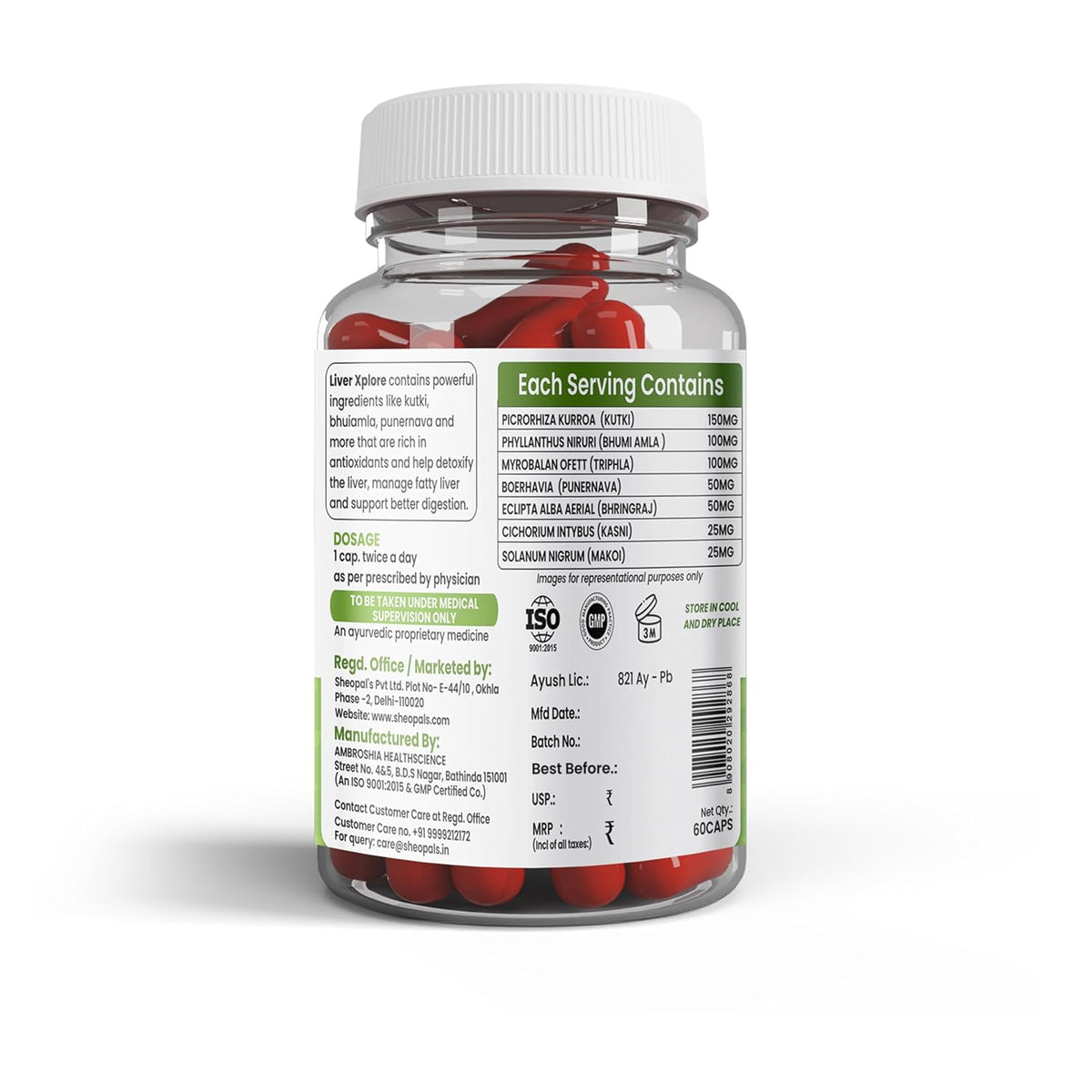 Sheopal's Liver Xplore For Liver Detox Ayurvedic Supplement For Fatty Liver Helps Reduce Damage Caused By Alcohol with Kutki 60 Capsules