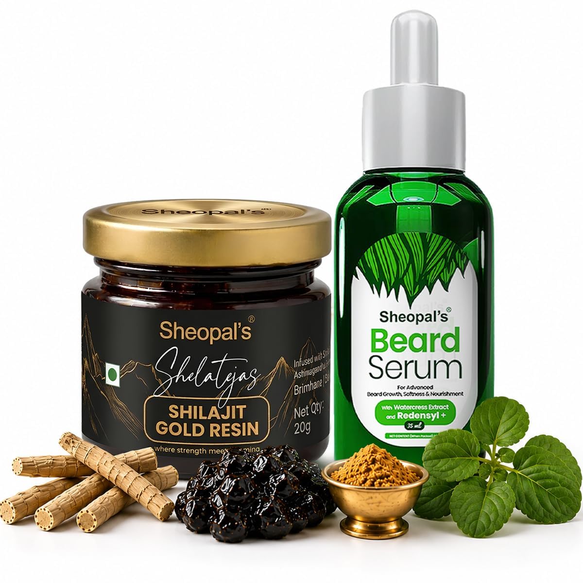 Beard Serum & Shilajit Resin Combo | Beard Serum with Watercress Extract & Redensyl | Ayurvedic Wellness Combo for Men
