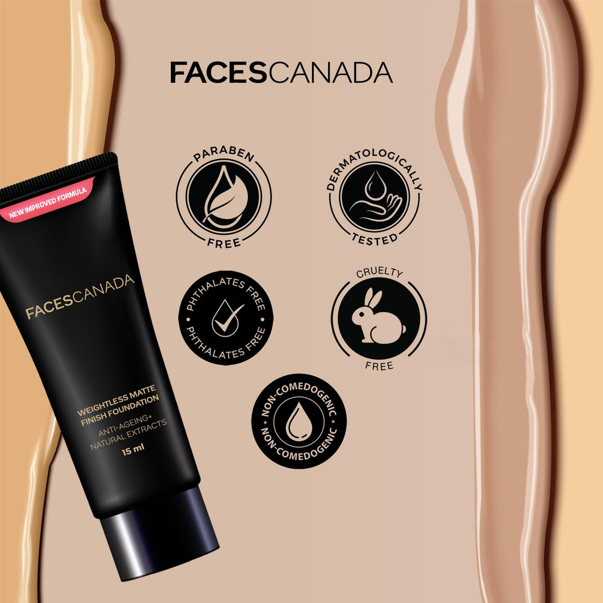 FACESCANADA Weightless Matte Finish Foundation - Medium Natural, 15ml | Lightweight | Natural Finish | Anti-Ageing | Non-Clog Pores | Enriched With Olive Seed O