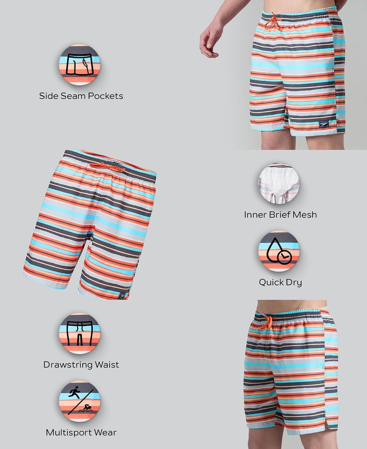 Speedo Men's 4 Way Comfort Stretch Essential Printed Watershorts with Side Pockets | Water Repellent Fabric | Inner Mesh Brief | Sun Protection: UPF 50+