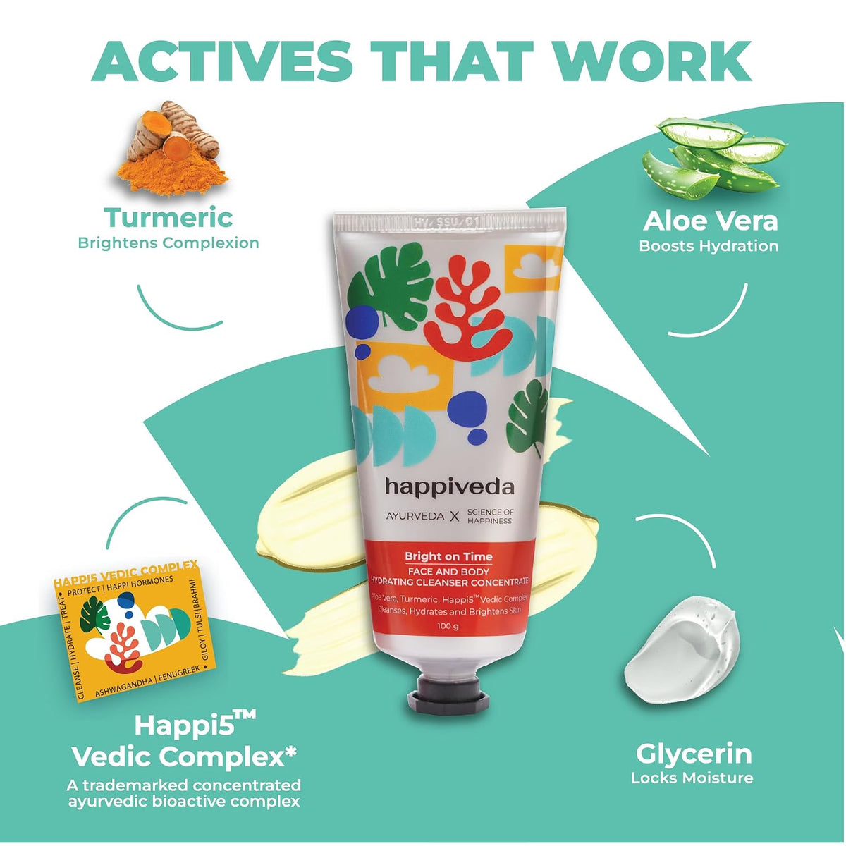 India's 1st Ayurvedic Waterless Face Wash & Body Cleanser, Bright on Time Hydrating Cleanser Concentrate, 2-in-1 Non-Drying Formula, Cleanses, Hydrates & Bright