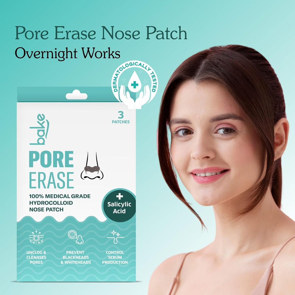 BAKE 2% Salicylic Acid Nose Strips for Blackheads Removal, Whiteheads & Pore Cleansing | Hydrocolloid Nose Patches for Clogged Pores, Deep Cleansing, Controlled