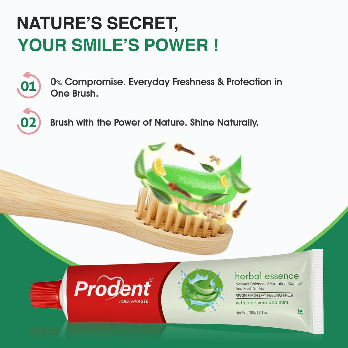 Prodent Aloe Vera & Mint Herbal Toothpaste 150g | For Gum Care, Long-Lasting Fresh Breath & Clean Teeth | Safe & Effective Oral Care 150 g (Pack of 1)