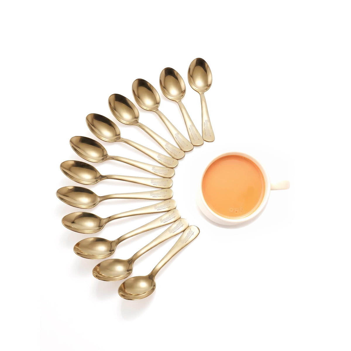Sumeet Stainless Steel Golden Baby/Meduim Premium Spoon Set of 12 Pc – (15.5cm L) (1.6mm Thick) GOLD 15.5cm - 12Pc