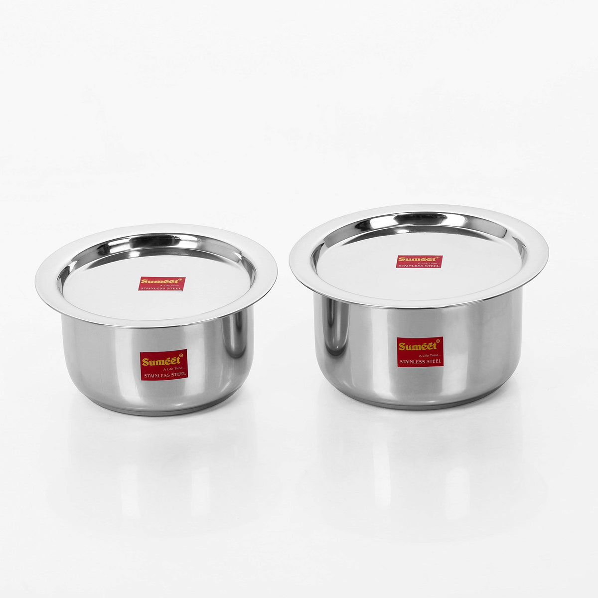 Sumeet 2 Pcs Stainless Steel Induction & Gas Stove Friendly Container Set/Tope/Cookware Set with Lids - Size No.13 & No.14 2.3L
