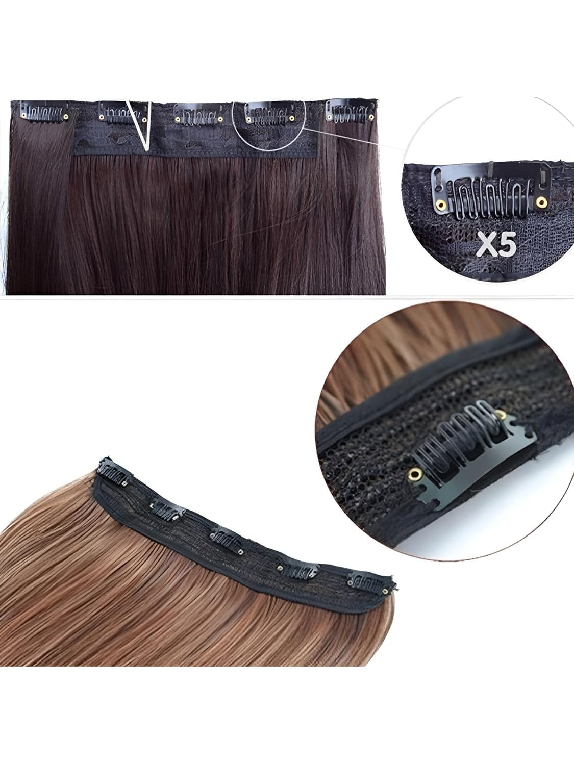 STYLEDOSE High Light Brown Curly Wavy Hair Extensions For Women & Girls 16 Inches Hair Length