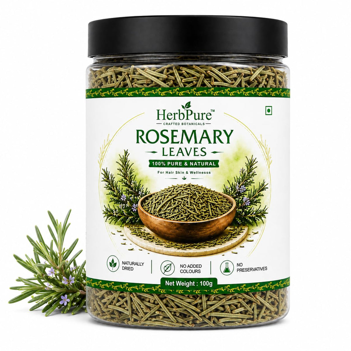 HerbPure Dry Rosemary Leaves 100g | 100% Natural | For Hair & Skin