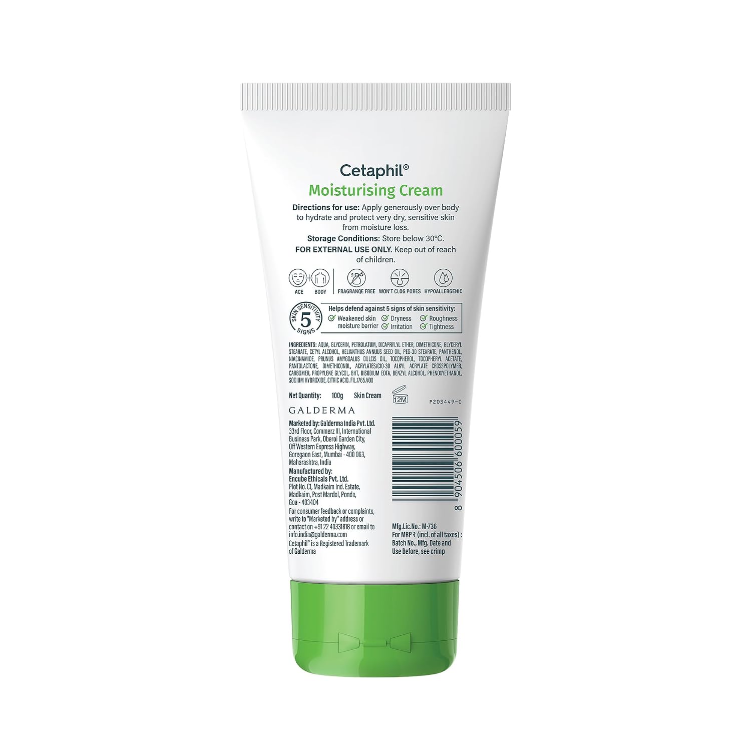 Cetaphil Moisturising Cream 100 g for Dry & Sensitive Skin | 48H Hydration with Almond Oil, Niacinamide & Panthenol | Rich Fragrance and Paraben Free Moisturiser, Prevents Moisture Loss & Repairs Skin Barrier | Dermatologist Recommended