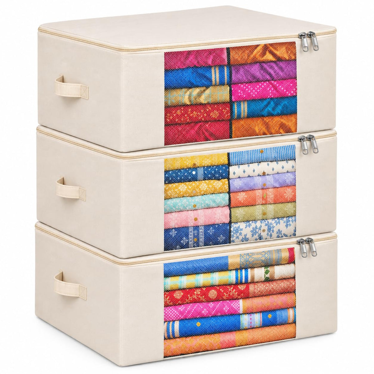 EliteOne Cotton Canvas Clothes Storage Bags/Saree Covers with Zip for Storage Specially Design for Woman Dresses, Sarees, Lehengas for Wardrobe Organizer (17 x