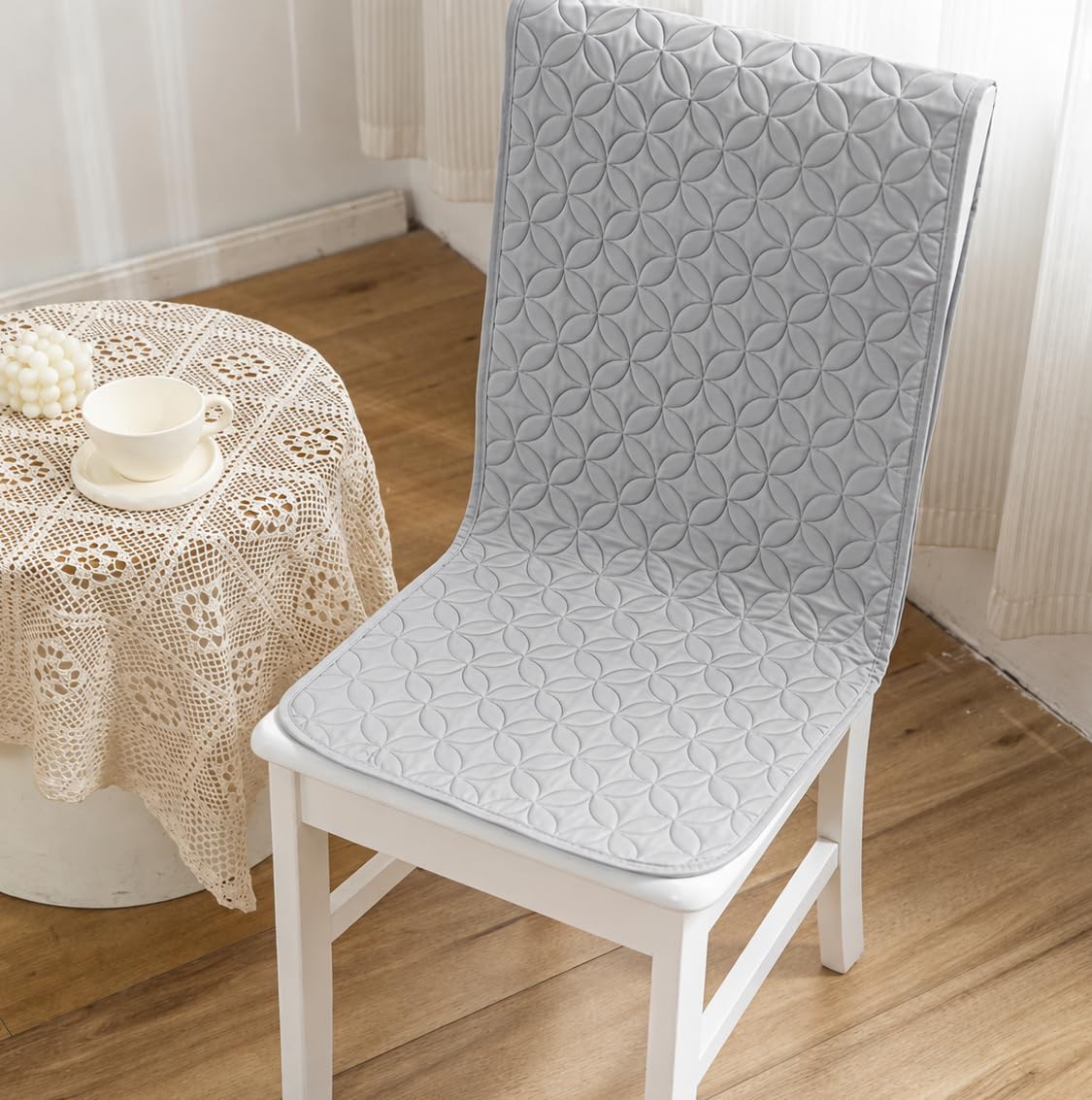 HOMETHREADS Non-Slip Chair Cover-Universal Fit for Kitchen & Dining Chairs-Cushioned Comfort – Stylish Machine Washable Seat Cover-140x40cm (Light Grey, Pack of