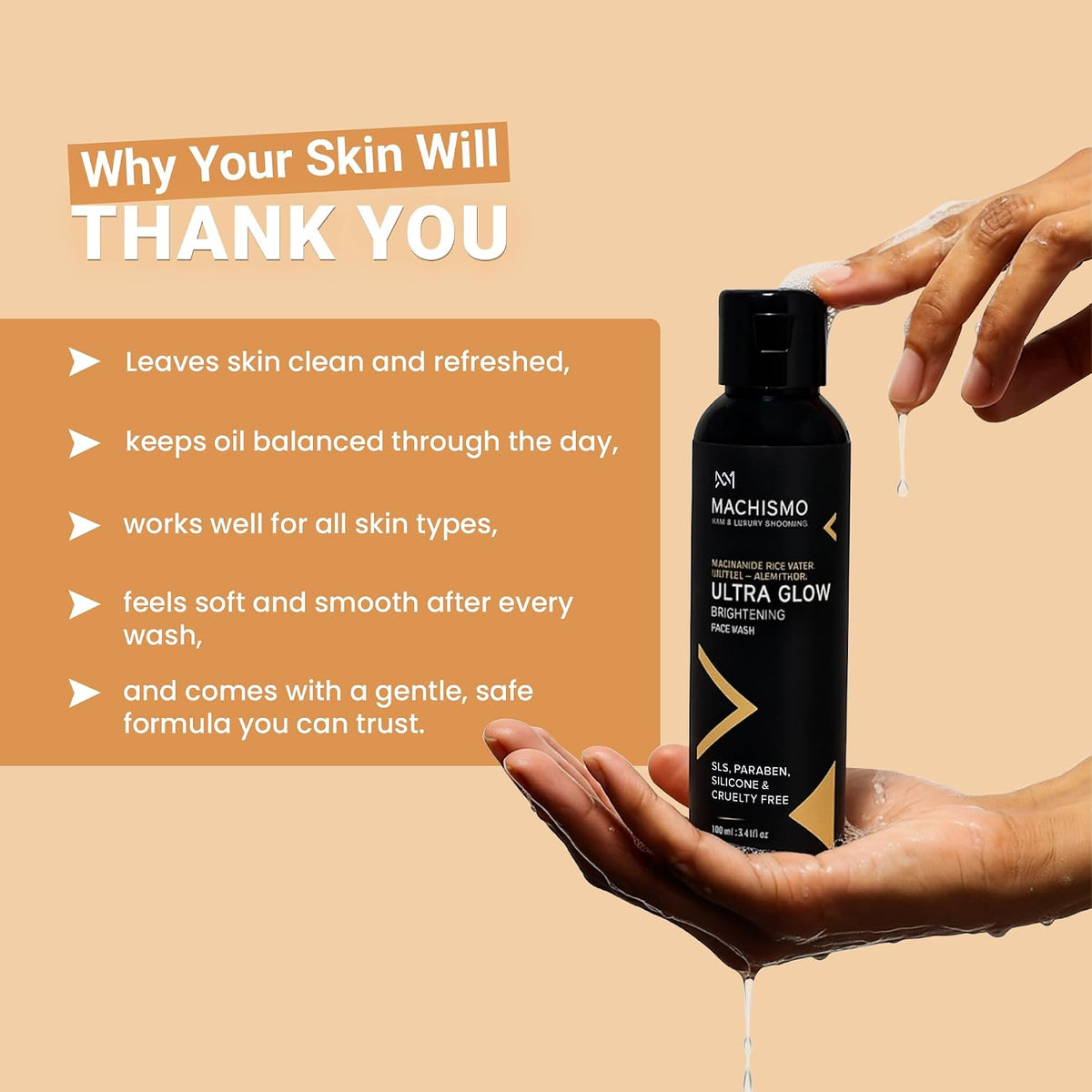 Machismo Ultra Glow Face Wash for Men | Niacinamide & Glutathione Detan Cleanser | Skin Brightening, Cleansing & Oil Control | Removes Dirt, Sweat & Pollution |