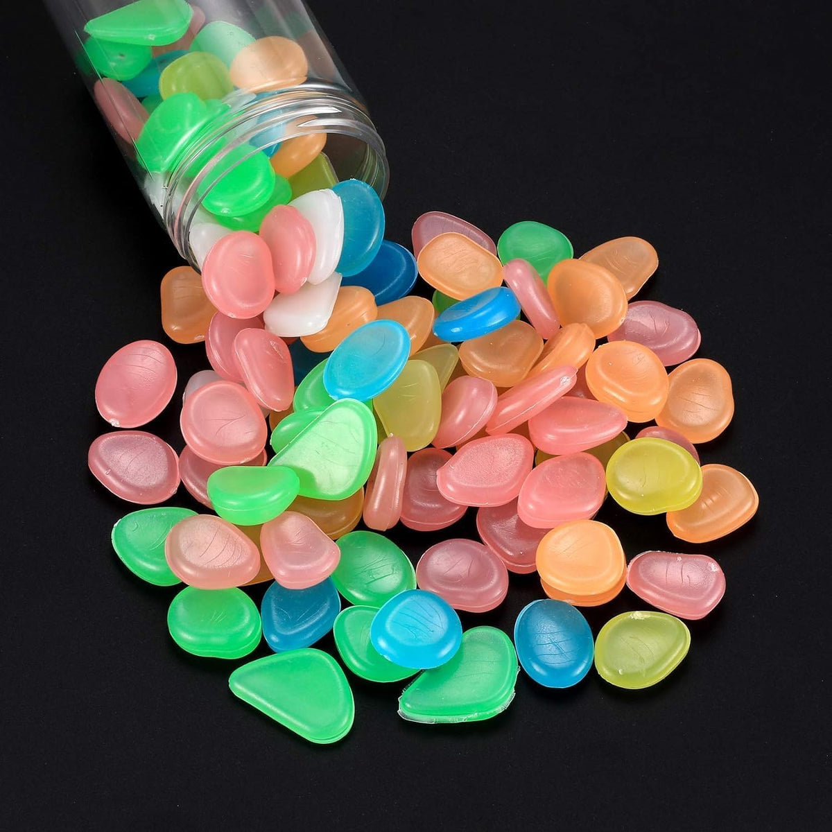 Glow Stone in the Dark Pebbles, Multicolour, Luminous, 100 Pieces, for Pathway, Aquarium, Fish Tank, Lawn, Yard, Pond & Home Decoration (Size 1 X 1)