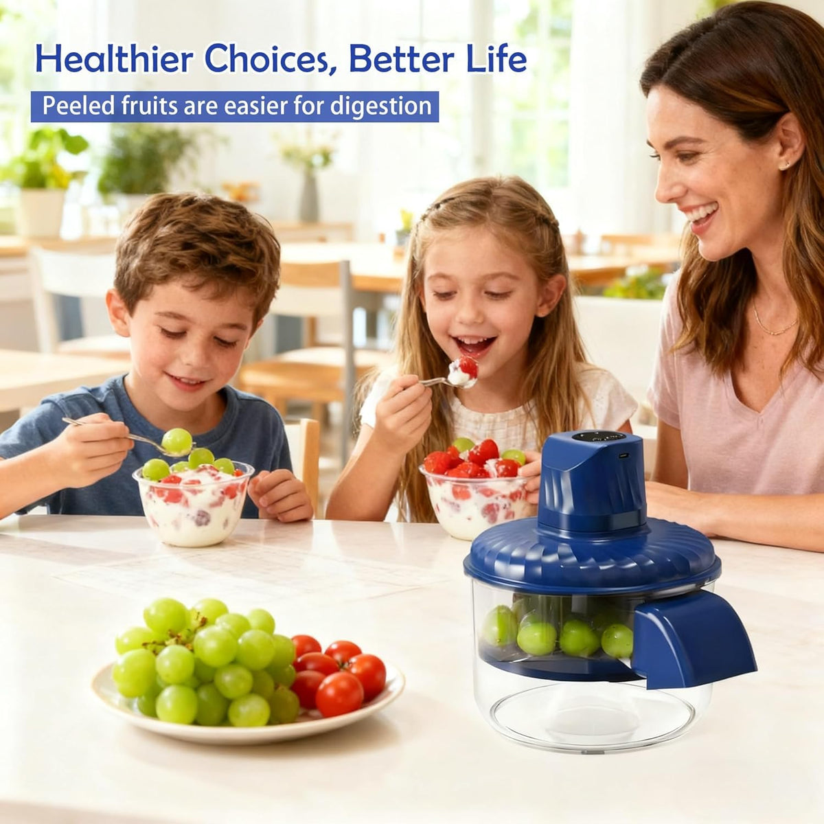 Electric Fruit Peeler Machine, USB Rechargeable Automatic Peeler for Garlic, Grapes, Cherry Tomatoes, Plums & Small Fruits, T3