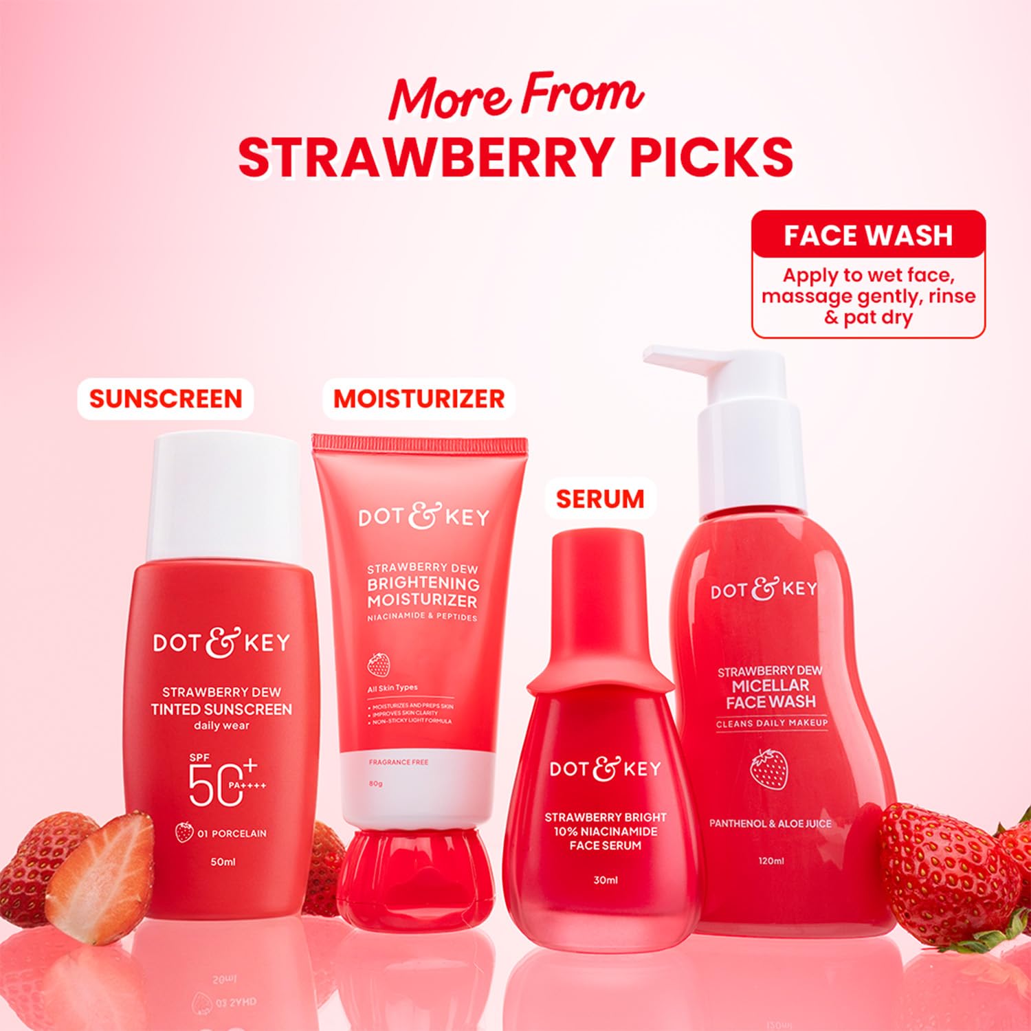 Dot & Key Strawberry Dew Micellar Face Wash, Cleanses Daily Makeup, Non-Drying & Soap-Free Formula, With Panthenol & Aloe Vera Juice, Removes Excess Oil & Dirt, Hydrates & Soothes Skin, Sulphate-Free- 120ml