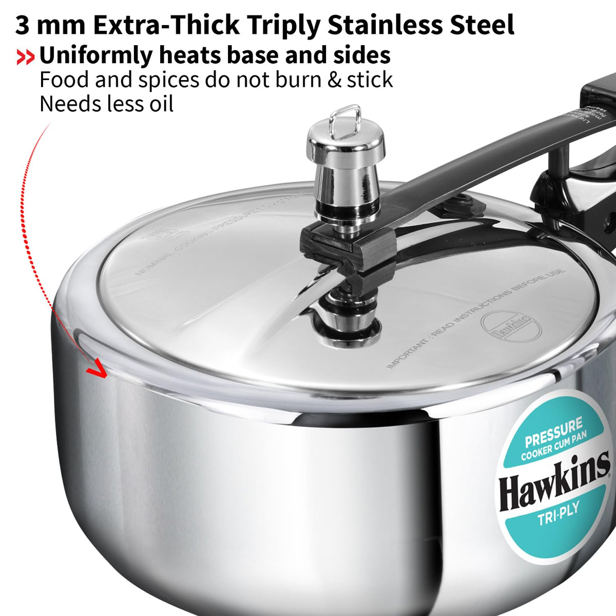 Hawkins 3 Litre Tri-Ply Pressure Cooker cum Pan, Triply Stainless Steel Inner Lid Cooker, Pan, Silver (SSTPP3) 3 Litres