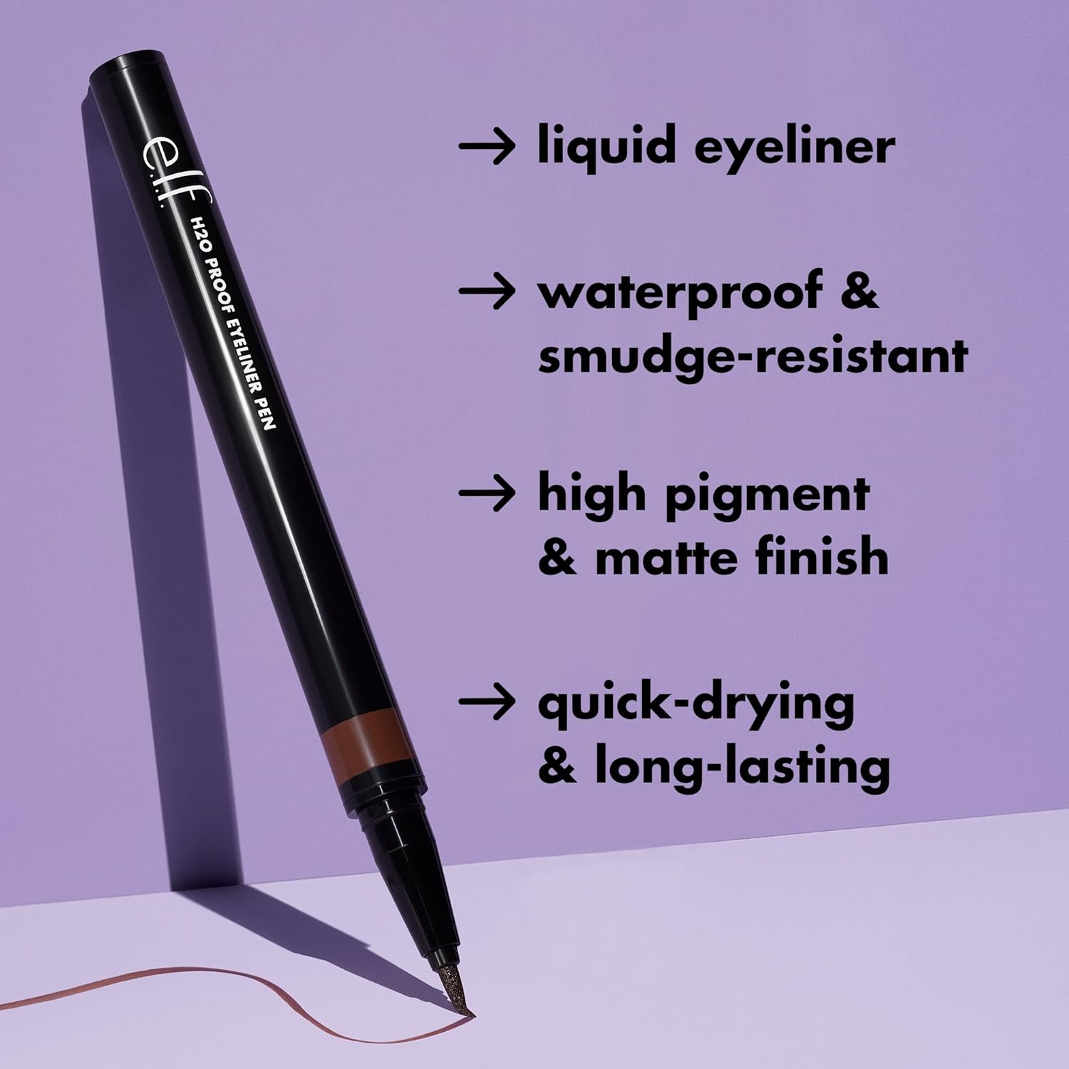 e.l.f. H2O Proof Eyeliner Pen, Felt Tip, Waterproof Liquid Formula, Jet Black, 0.02 Fl Oz (0.7mL)