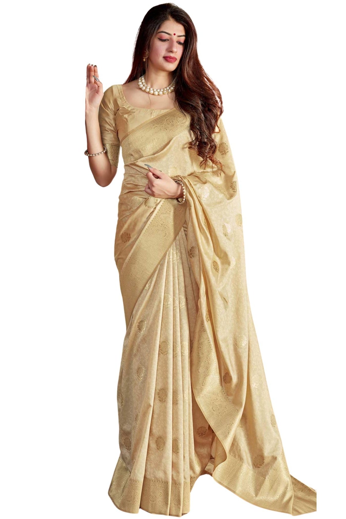 SGF11 Women's Kanjivaram Soft Silk Saree With Blouse Piece 6.3metres Gold