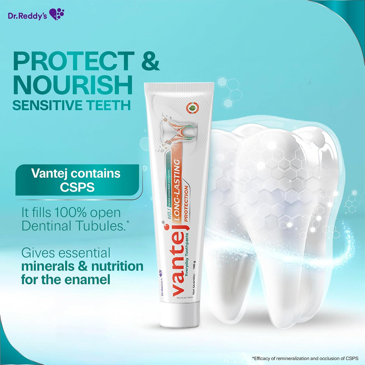 Dr. Reddy's Vantej Sensitivity Protection Toothpaste | Long-Lasting Protection for Sensitive Teeth| Nourishes & Protects Teeth | Helps Restore Enamel with Essen