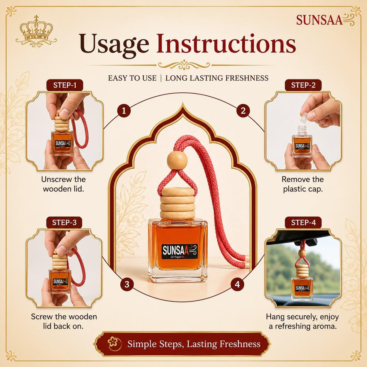 Premium Car Hanging Perfume Diffuser Combo Pack of 2 | Oudh Sultan & Musk Monarch Fragrance | Luxury Car Air Freshener for Car, SUV, Office & Home | Hanging Car
