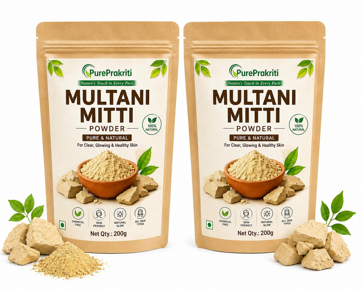Pack of 1 Multani Mitti Powder 200g with Free Plastic Gloves | 100% Natural Fuller's Earth Face Pack | Deep Cleansing Clay for Oily Skin, Acne, Pimples, Tan Rem