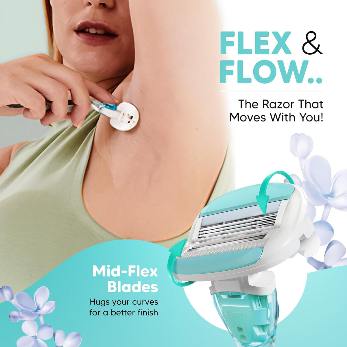 LetsShave Evior 6 Shaving Razor for Women | Mid-Flex Blades & Dual Moisture Bar infused with Aloe vera & Avacado | Smooth & Safe | Full-Body Hair Removal - Biki