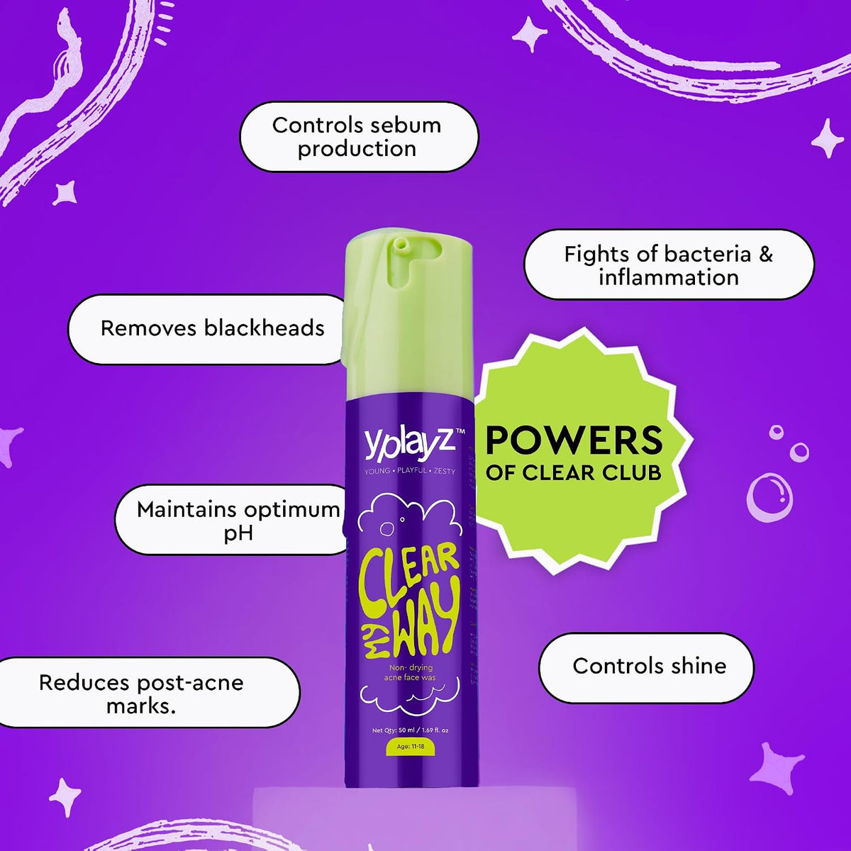 YPlayZ Pimple Face Wash for Teens 11+ with Salicylic Acid for Oily Skin