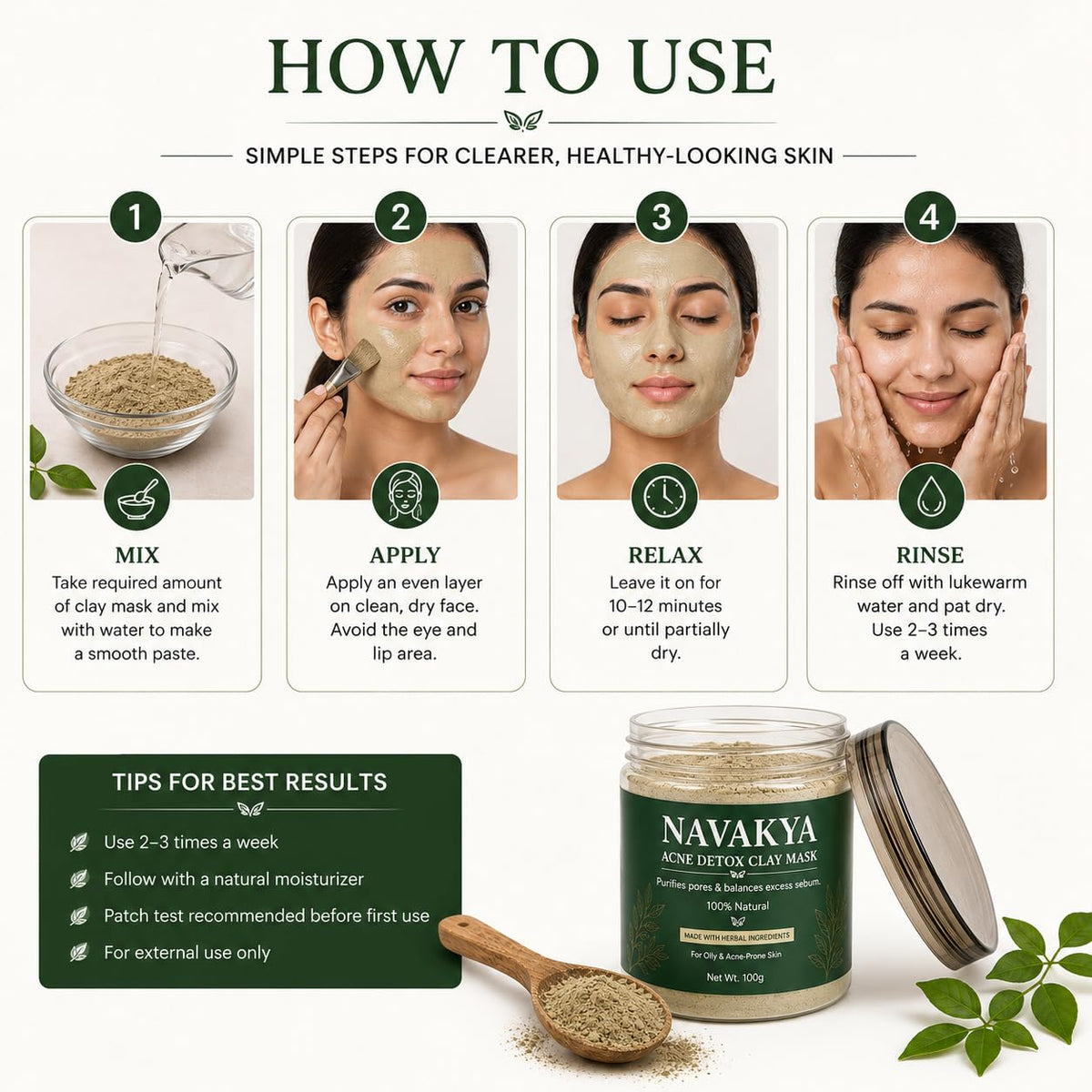 Herbal Acne Detox Clay Mask for Oily & Acne-Prone Skin | Multani Mitti, Neem & Tulsi Face Pack for Oil Control & Deep Cleansing | Natural Powder Face Pack 100g