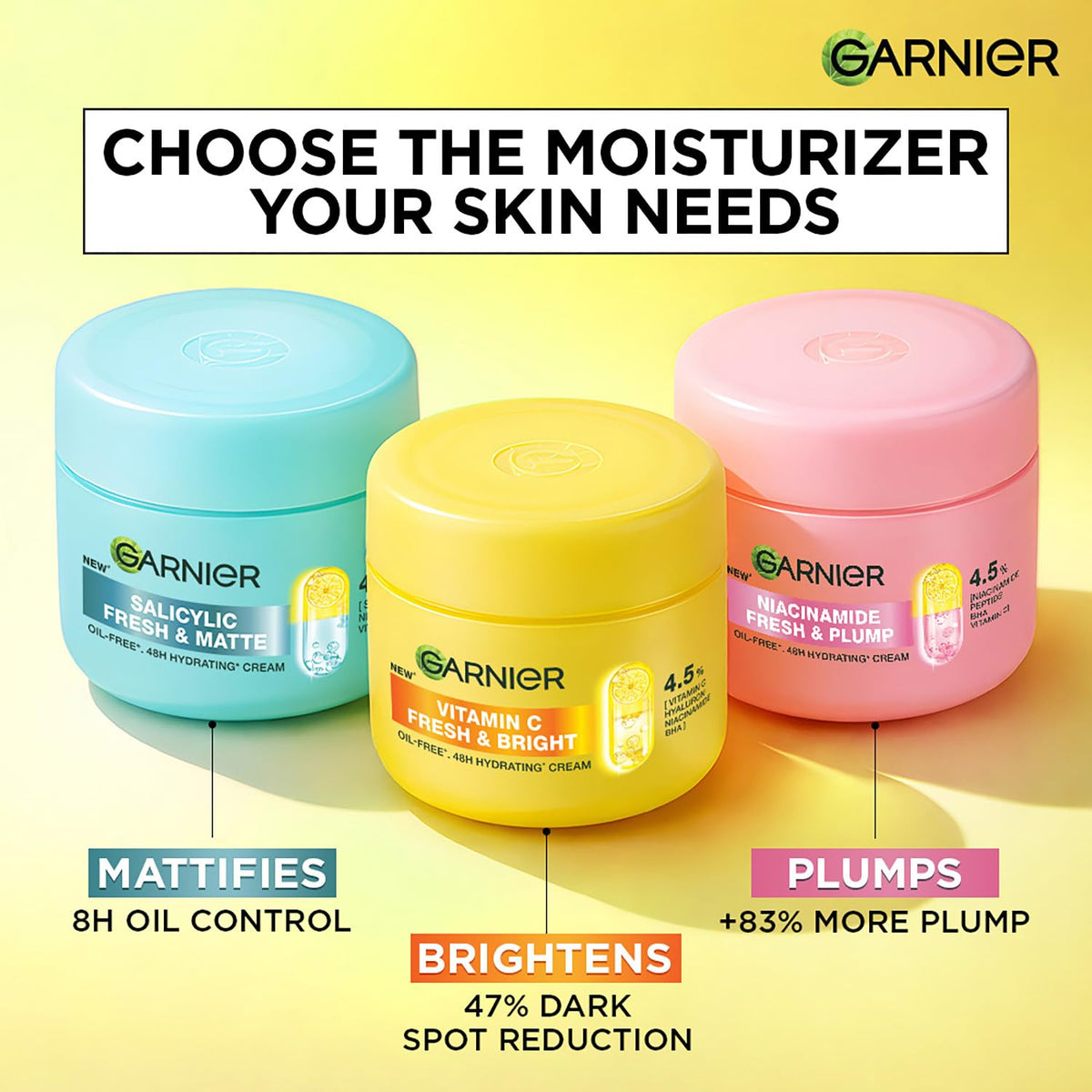 Garnier Fresh & Bright Vitamin C Gel Face Moisturizer Cream, 45ml 45 ml (Pack of 1)