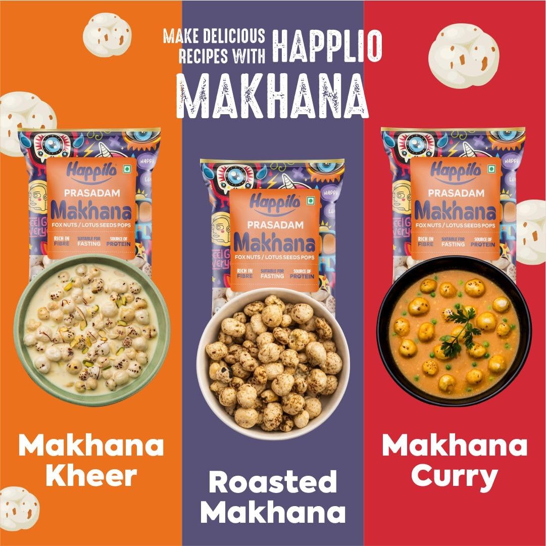 Happilo Premium Plain Prasadam Makhana 200g, Fit for Fasting, Lotus Seed Pop/Gorgon Nut Puffed Kernels, Hand-Picked 200 g (Pack of 1)