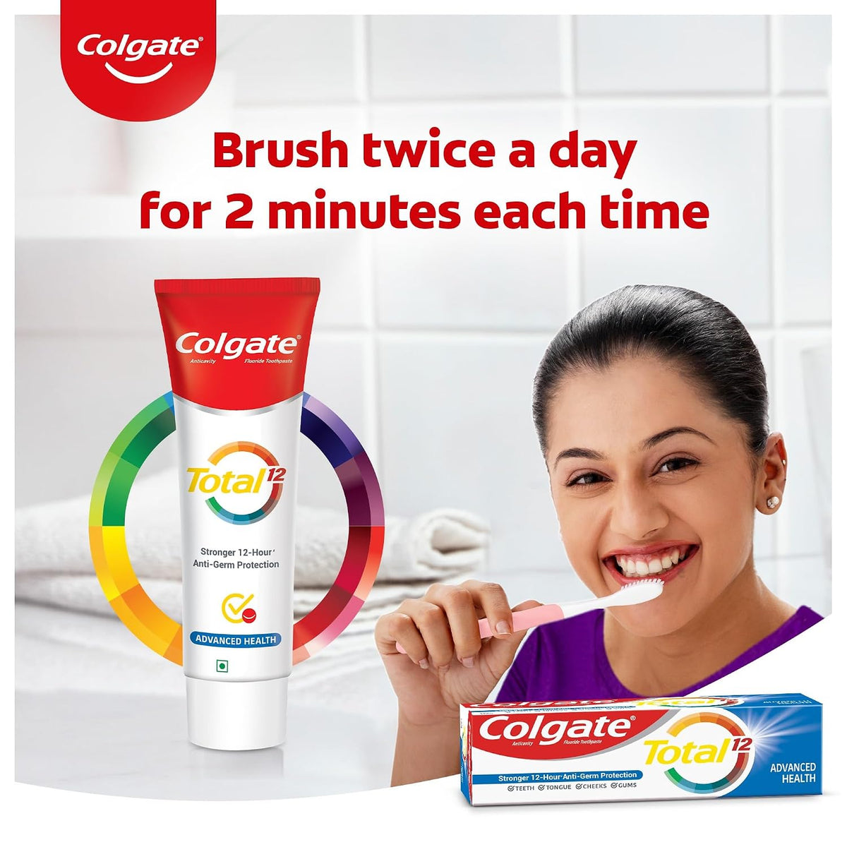 Colgate Total Whole Mouth Health, Antibacterial Cavity Protection Toothpaste, 120gm + 120gm (Advanced Health, Saver Pack)