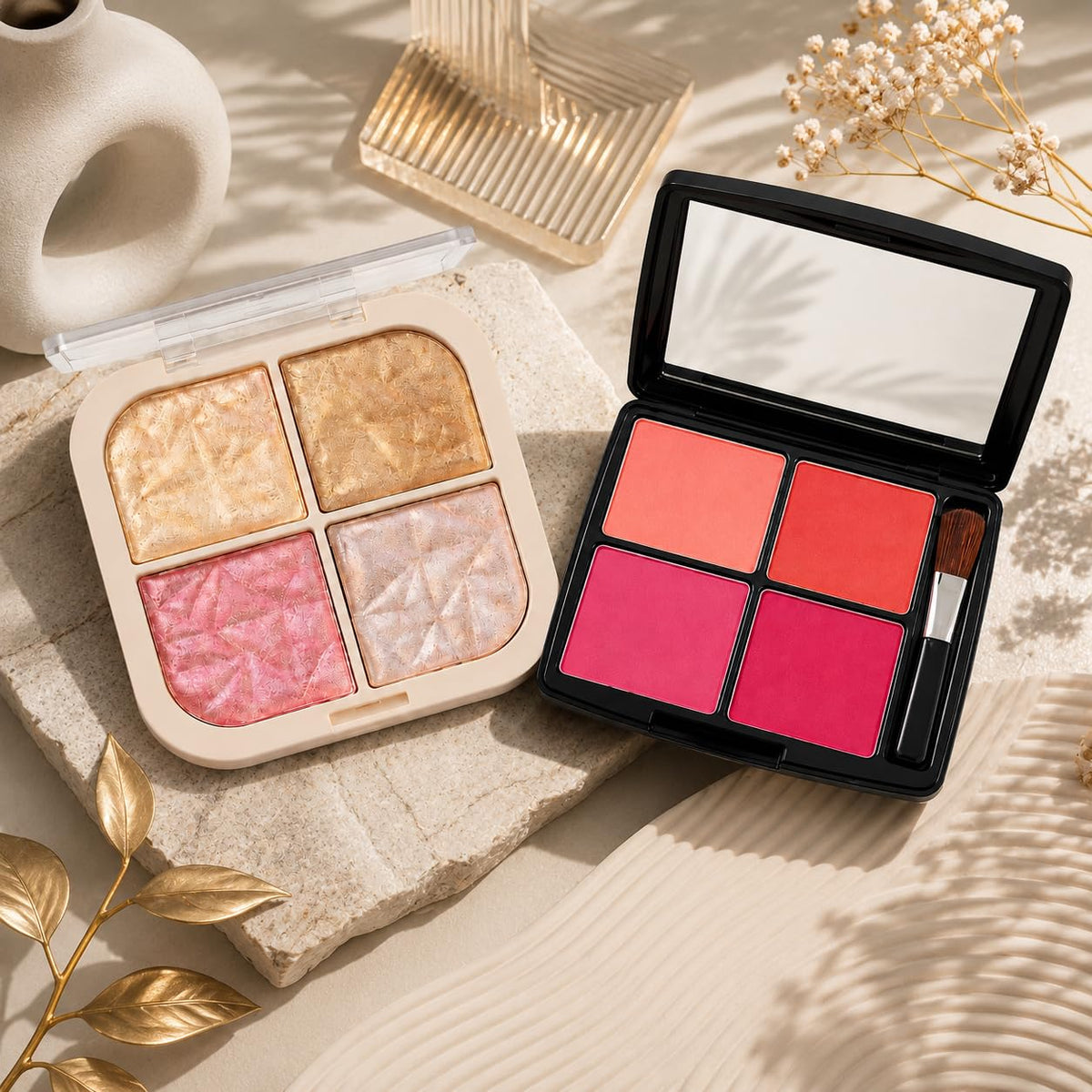 Highlighter Makeup Palette 4 Shades, Face Highlighter & Blush Palette