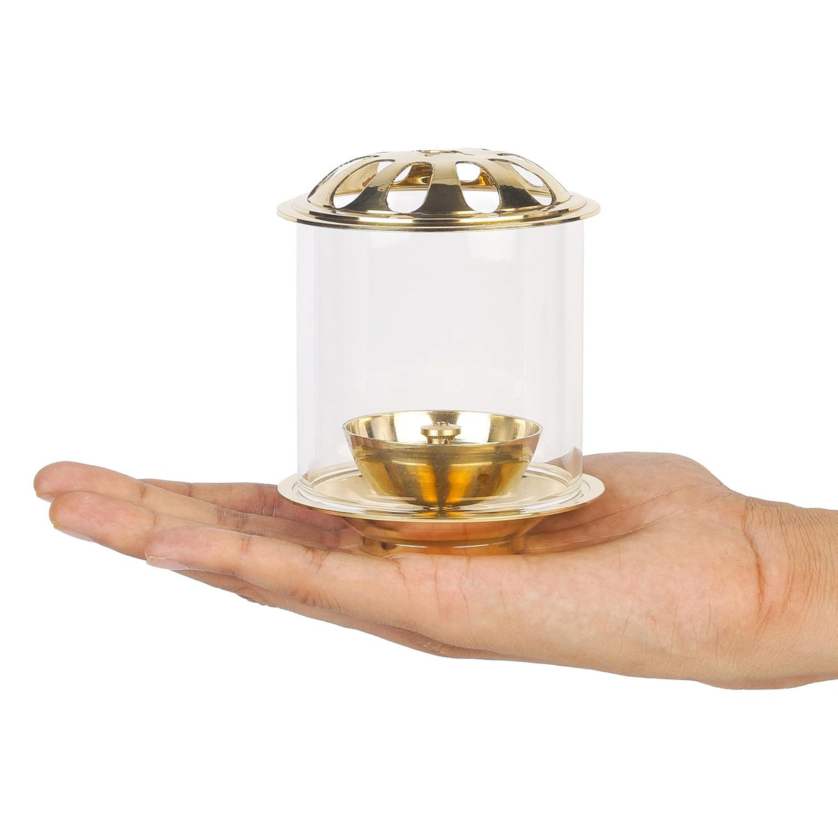 Klassic 4.5 Inch Swastik Akhand Diya with Borosilicate Glass Shade | Pure Brass Oil Lamp for Mandir, Daily Puja, Pooja Room, Diwali, Prayer, Wick Holder Festive