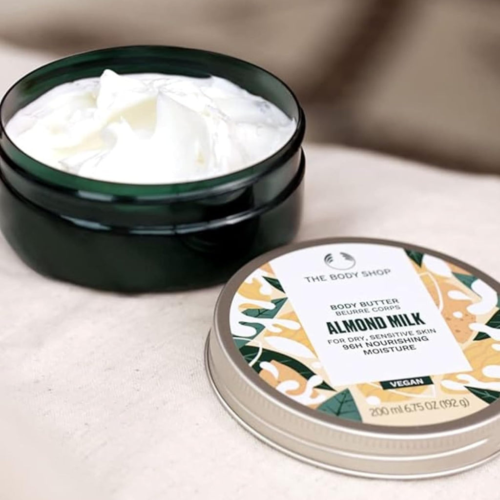 The Body Shop Almond Milk Body Butter, 96H Nourishing Moisture, For Dry, Sensitive Skin, Vegan | 200 mL / 6.75 Oz