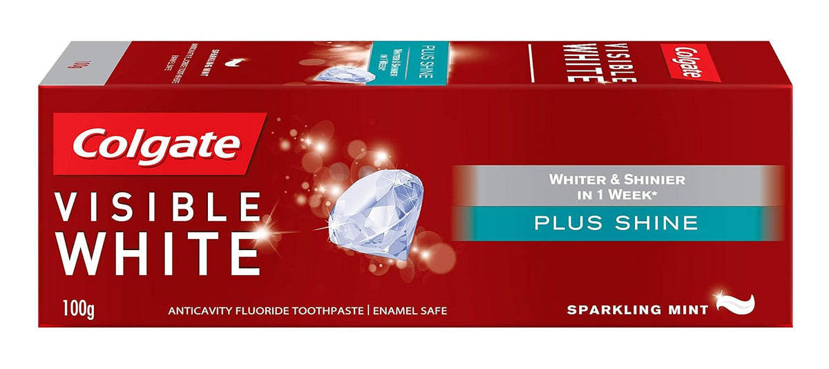 Colgate Toothpaste Visible White Plus Shine for Cavity Protection, Enamel Protection, Whitening, Plaque Removal (100g) Mint 100 g (Pack of 1)
