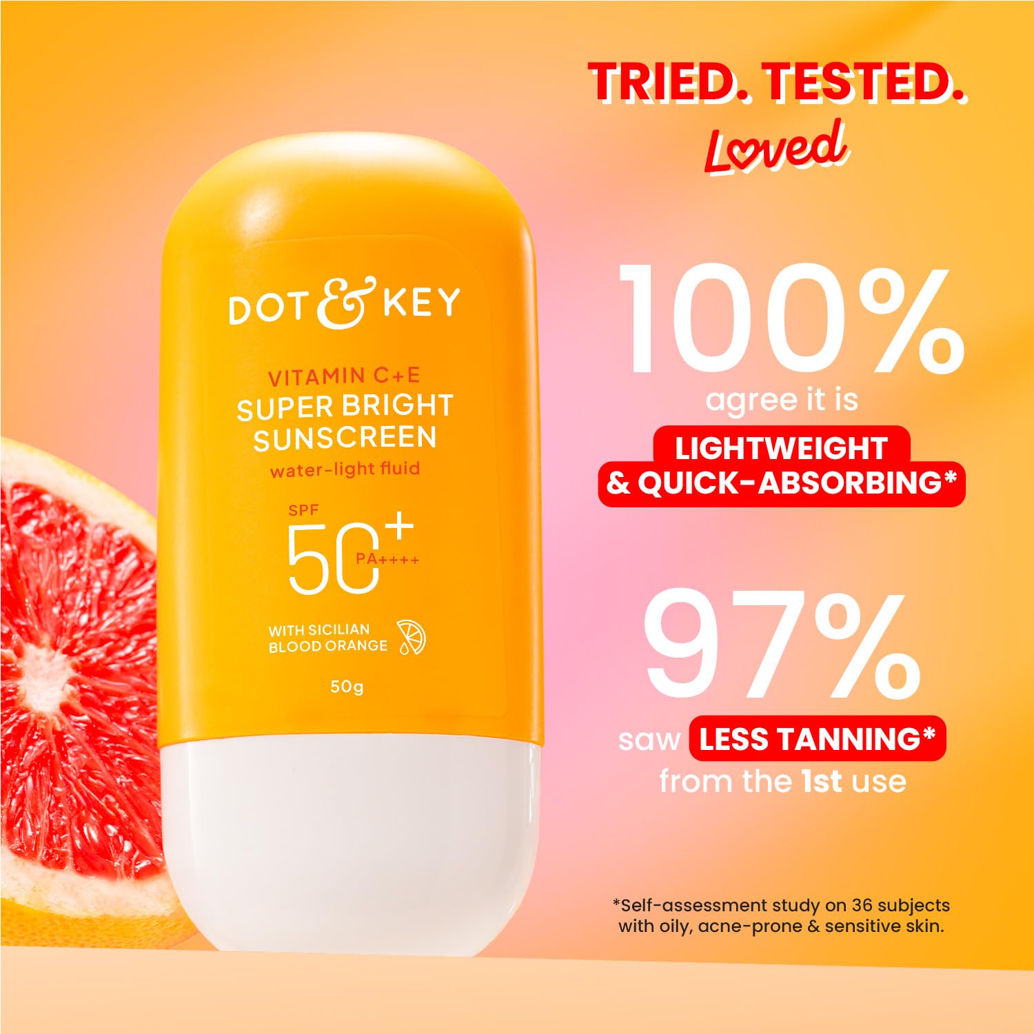 Dot & Key Vitamin C + E Super Bright Sunscreen In-Vivo Tested SPF 50+ PA++++ With New-Age UV Filters, Water-Light Fluid, Boosts Glow, Reduces Dullness & Dark Spots, Checks Tanning, No White Cast | 80G,Pack Of 1