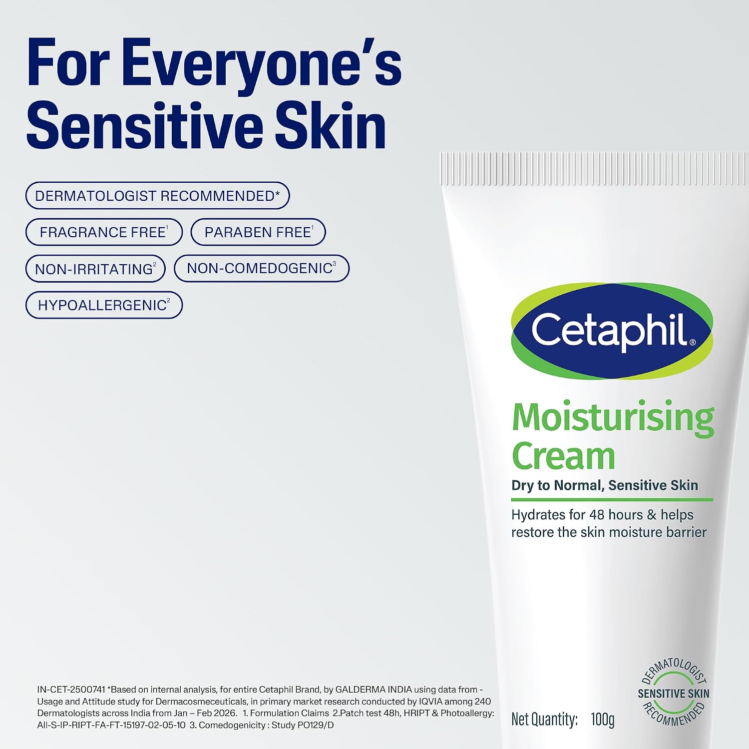Cetaphil Moisturising Cream 100 g for Dry & Sensitive Skin | 48H Hydration with Almond Oil, Niacinamide & Panthenol | Rich Fragrance and Paraben Free Moisturiser, Prevents Moisture Loss & Repairs Skin Barrier | Dermatologist Recommended