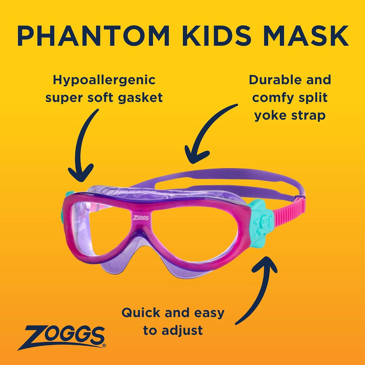 ZOGGS Phantom Mask Goggles for Junior, Color-Pink/Violet/Clear Pink/Violet/Clear Phantom Mask