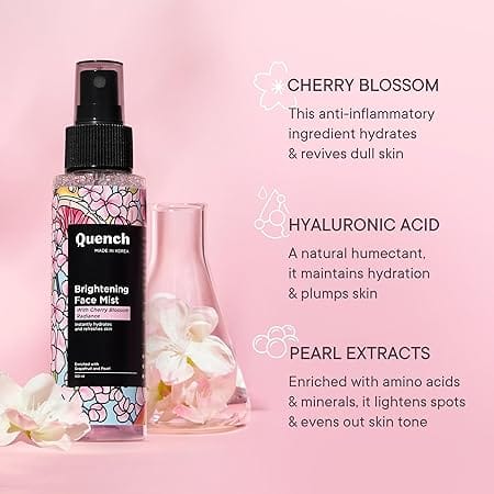 Quench - Brightening Face Mist Toner for Glowing Skin with Cherry Blossom & Hyaluronic Acid Instantly Hydrates & Brightens Skin (100ml)