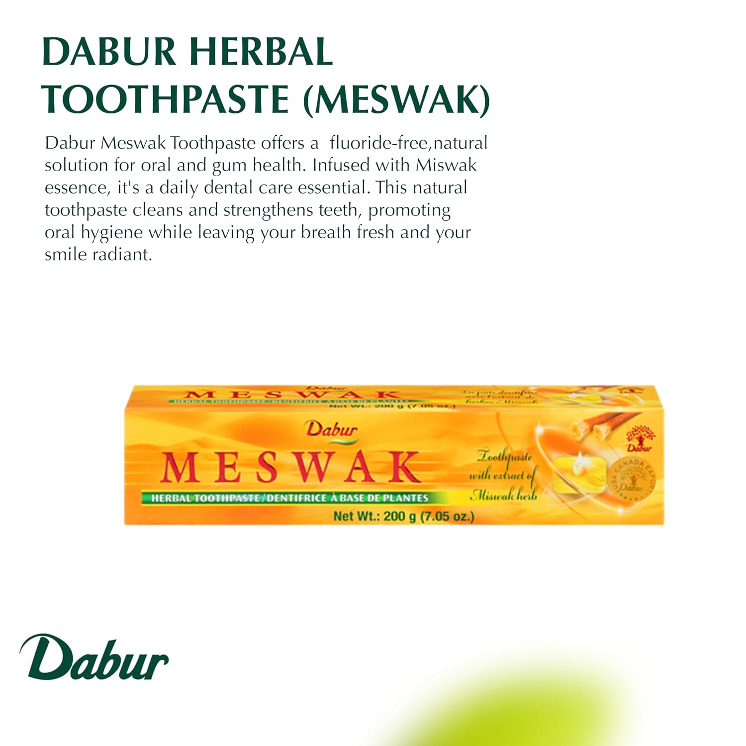 Dabur Meswak Complete Oral Care Toothpaste - 200g | Tooth Decay Prevention, Stain Removal, Cavity Protection, Tartar Control, Gum Protection, Plaque Removal, Anti-Bacterial