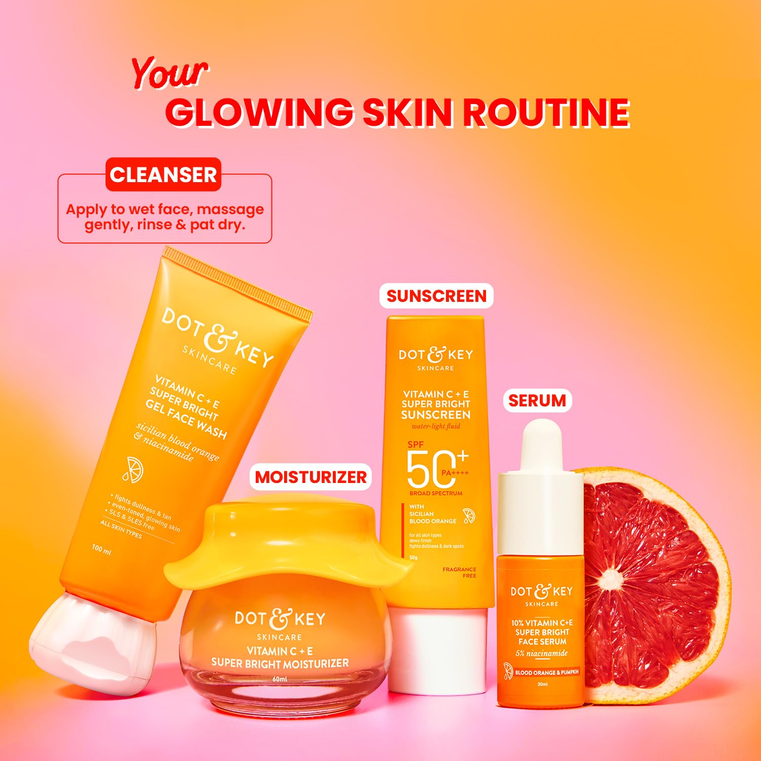 DOT & KEY Vitamin C + E Super Bright Gel Face Wash For Glowing And Brightening Skin | All Skin Types|With Triple Vitamin C| Face Wash For Women & Men|100 Ml