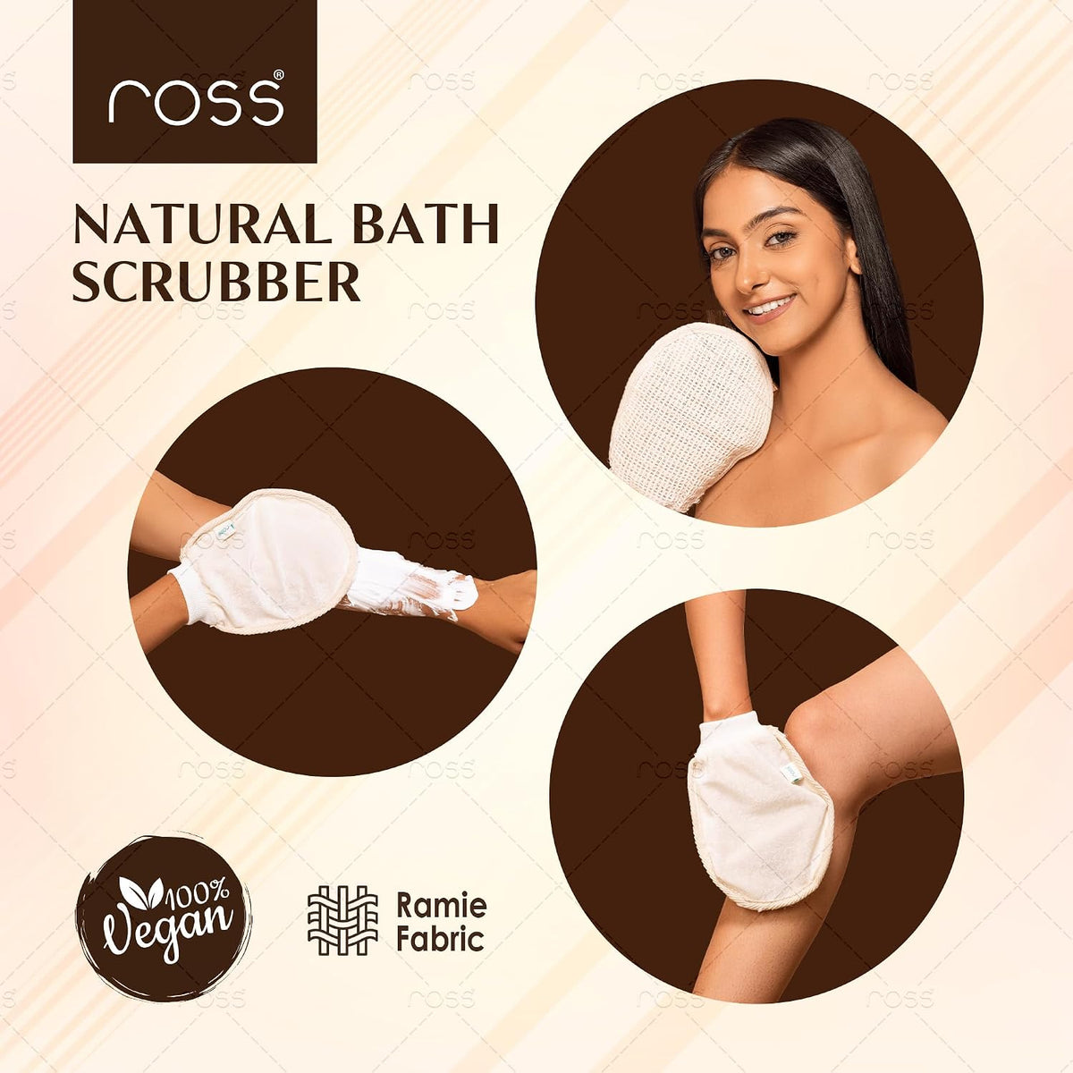 Ross Natural Ramie Bath Glove Scrubber Gentle Exfoliating Glove For Deep Cleansing, High-lather Foam, And Smooth, Refreshed Skin Perfect For Removing Dead Skin