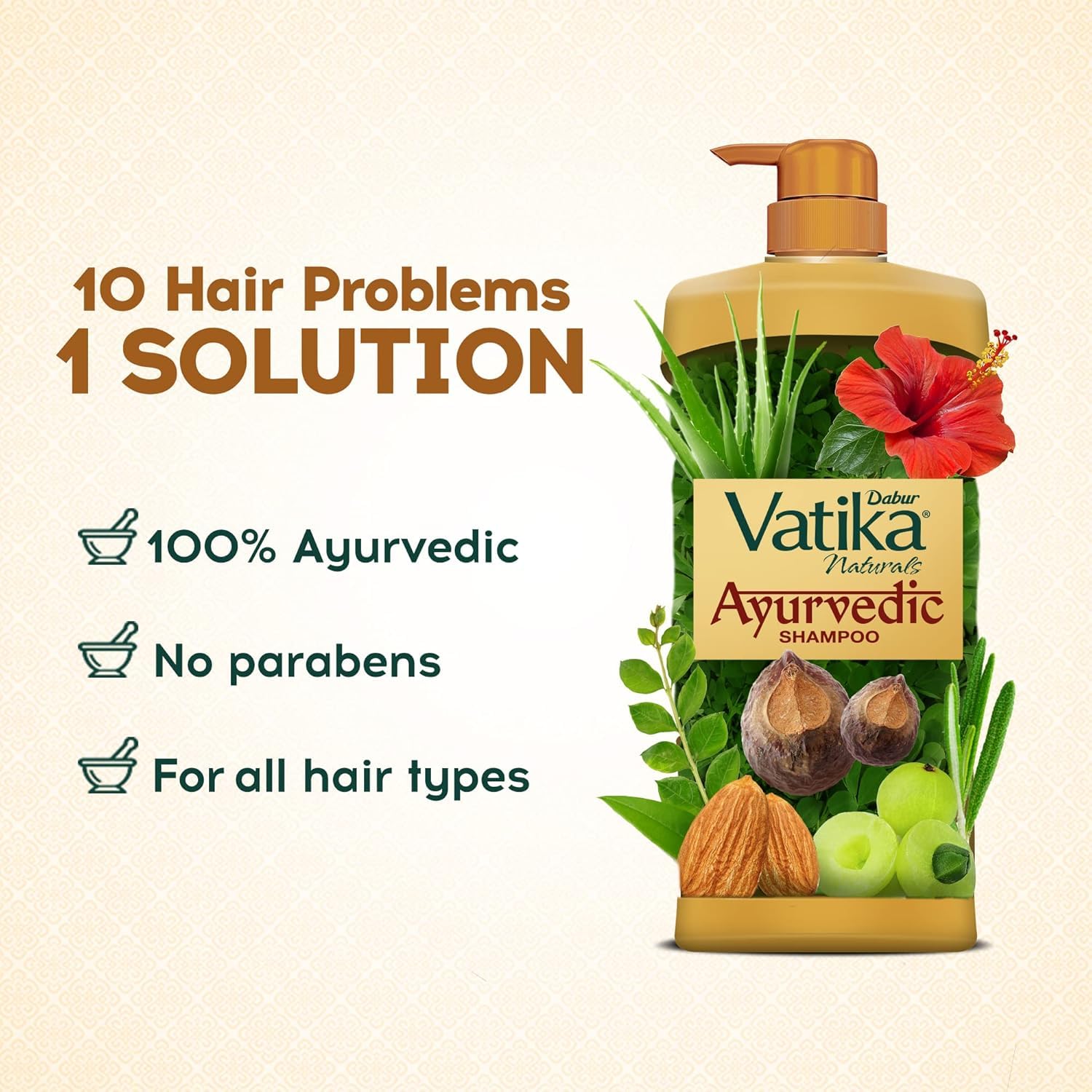 Dabur Vatika Naturals Ayurvedic Shampoo - 640 ml | 10 Natural Herb Extracts | Contains Rosemary, Aloe Vera, Amla, Almond & Bhringraj | Up to 100% Damage Repair | Everyday Shampoo for Women & Men